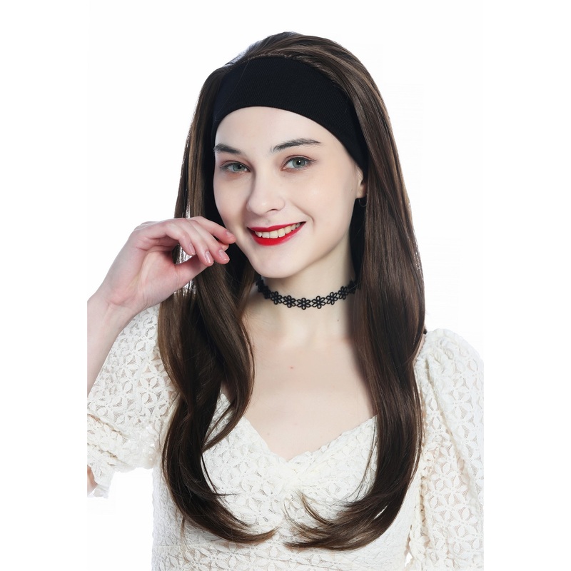 Lady wig half wig black headband retro long straight ash brown H9306