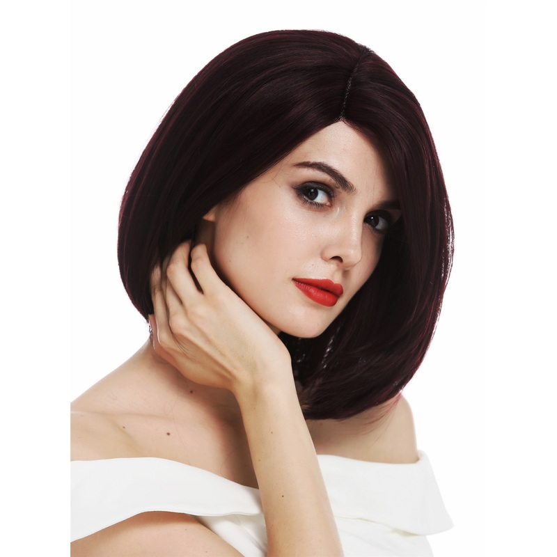 Lady wig lace front mono shoulder length long bob sleek volume dark red HAA-MF