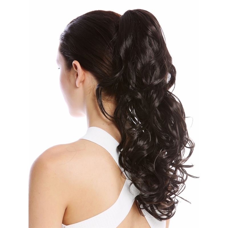 Ponytail Hairpiece long slightly curled defined curls dark brown 17