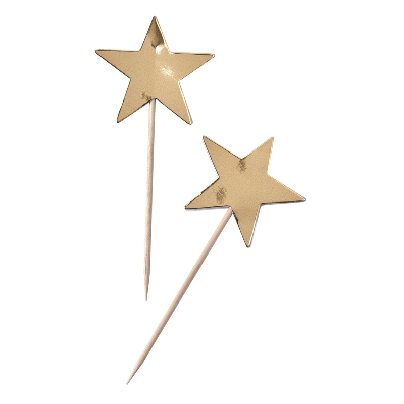 10 Golden Metallic Spell Star Party Pickers