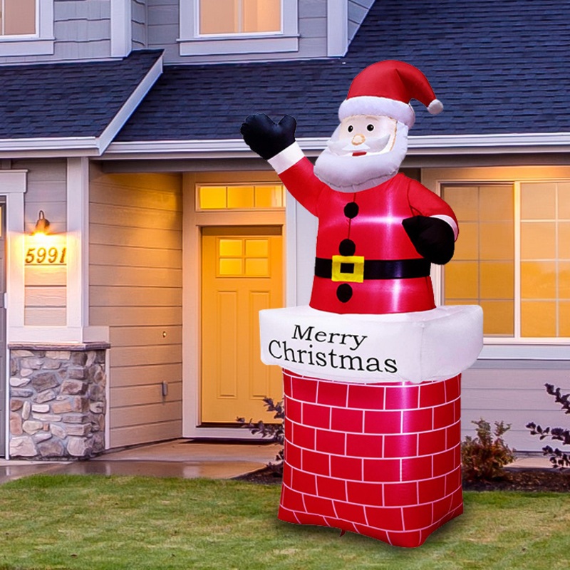 2023 New Christmas Inflatable Santa Claus with Chimney for Yard Decoration