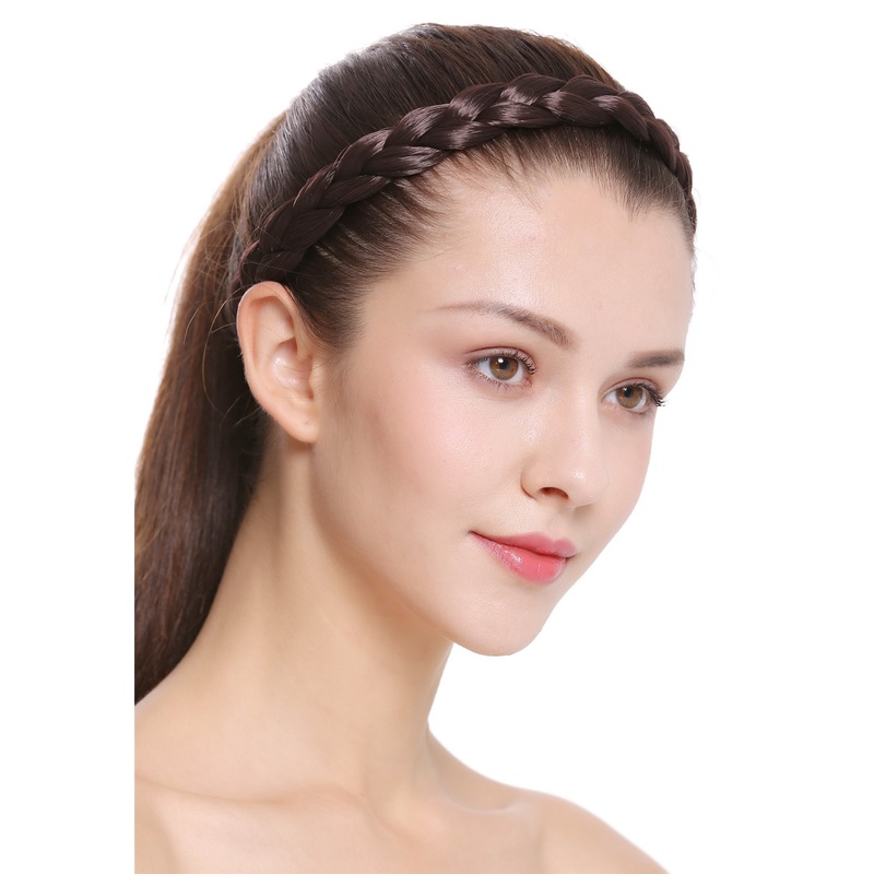 Hair band loop Alice band plaited traditional 1 inch wide brown CXT-007