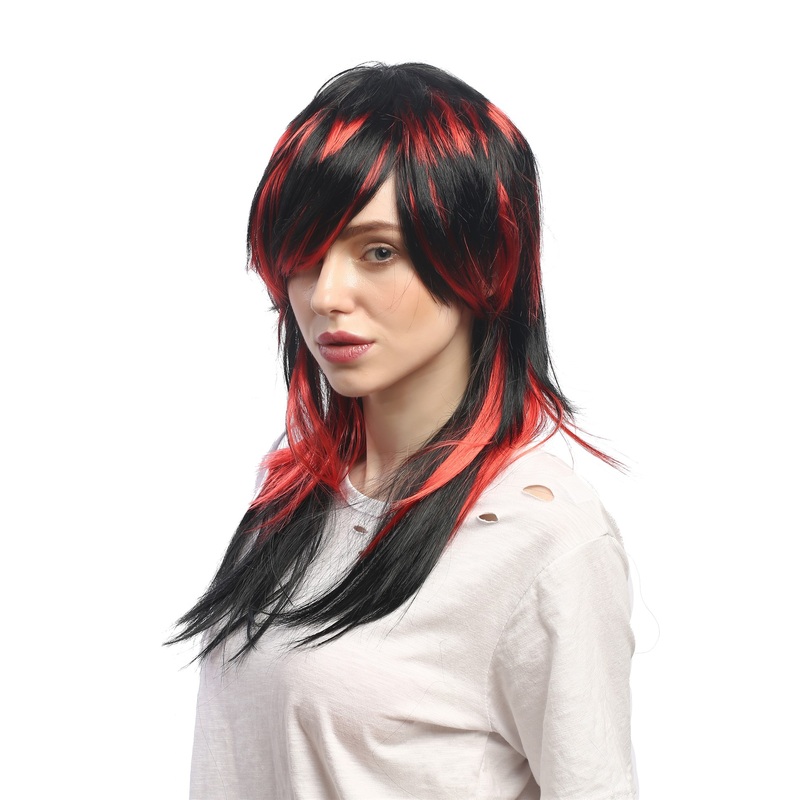 Lady Wig witch She-Devil vampire black red strands long straight Goth DH1375