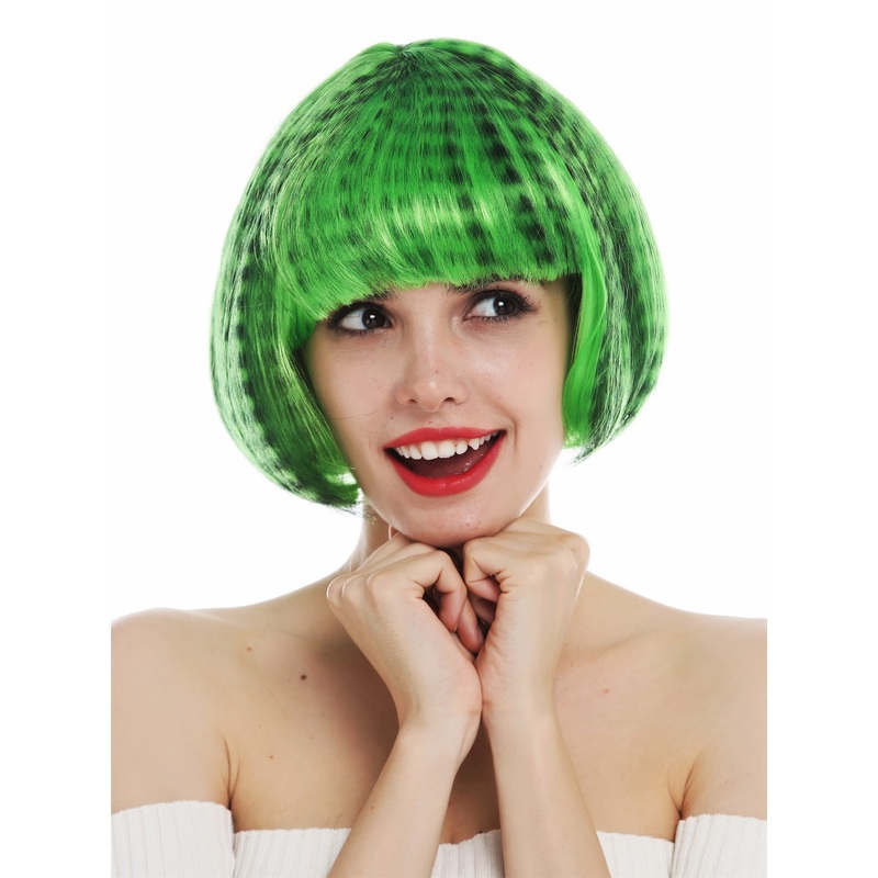 Wig carnival women bob fringe black green highlights tiger stripes JH-10002
