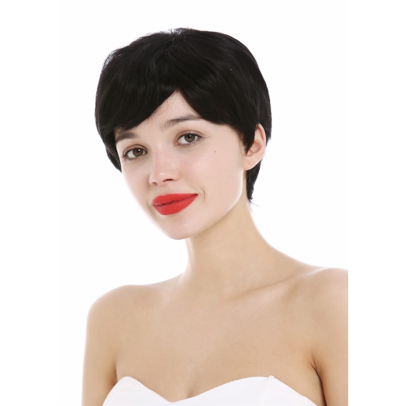 Wig Human Hair short unisex ladies men Pixie cut wavy parting black DP-HH-1