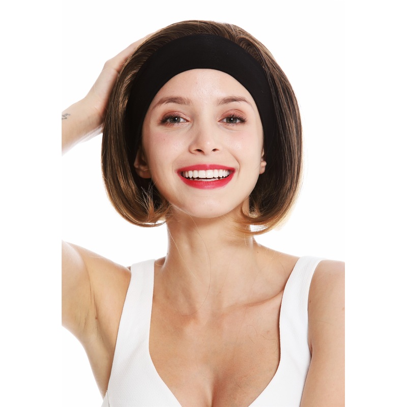 Women’s wig headband short sleek 80’s retro look brown blonde tips GFW948-H