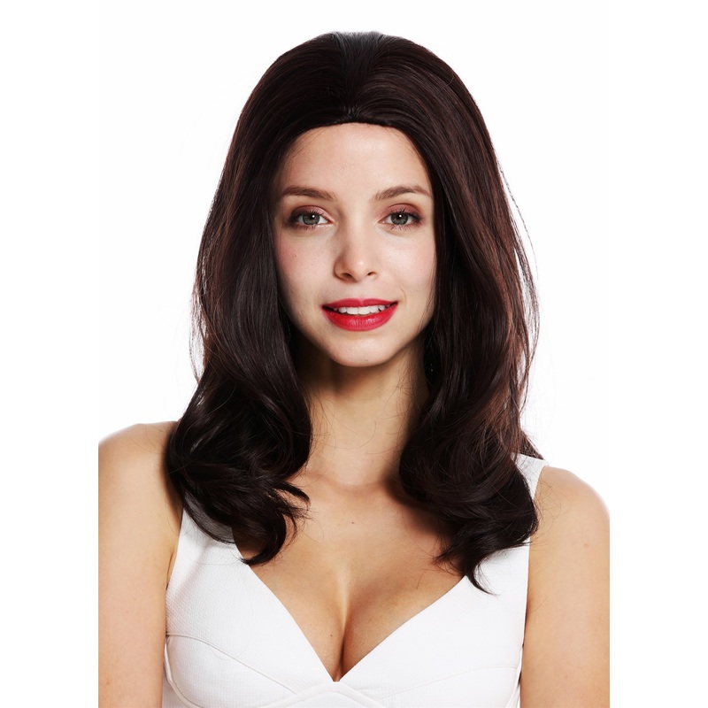 Women’s  wig long wavy waved voluminous middle parting mahogany brown mix B18325