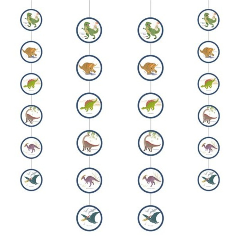4 Happy Dinosaur String Decorations 1.3m