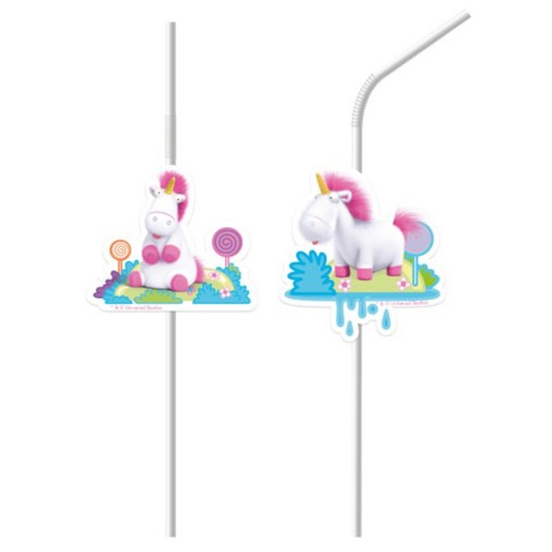 6 Minions unicorn love straws 24cm