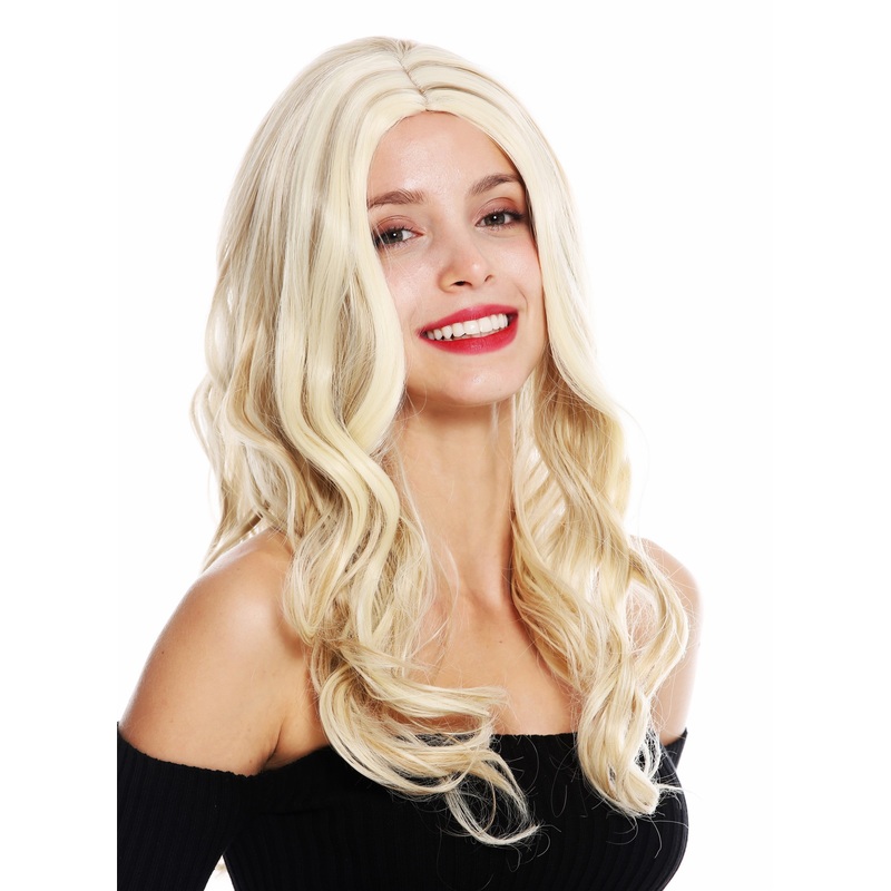 Women’s wig long middle parting waved blonde platinum highlights GFW3499A