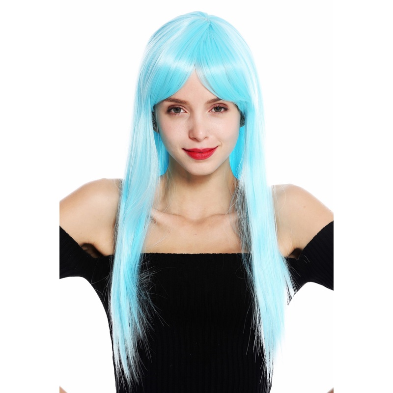 Women’s wig long sleek straight long fringe parted ice pale blue VK-8