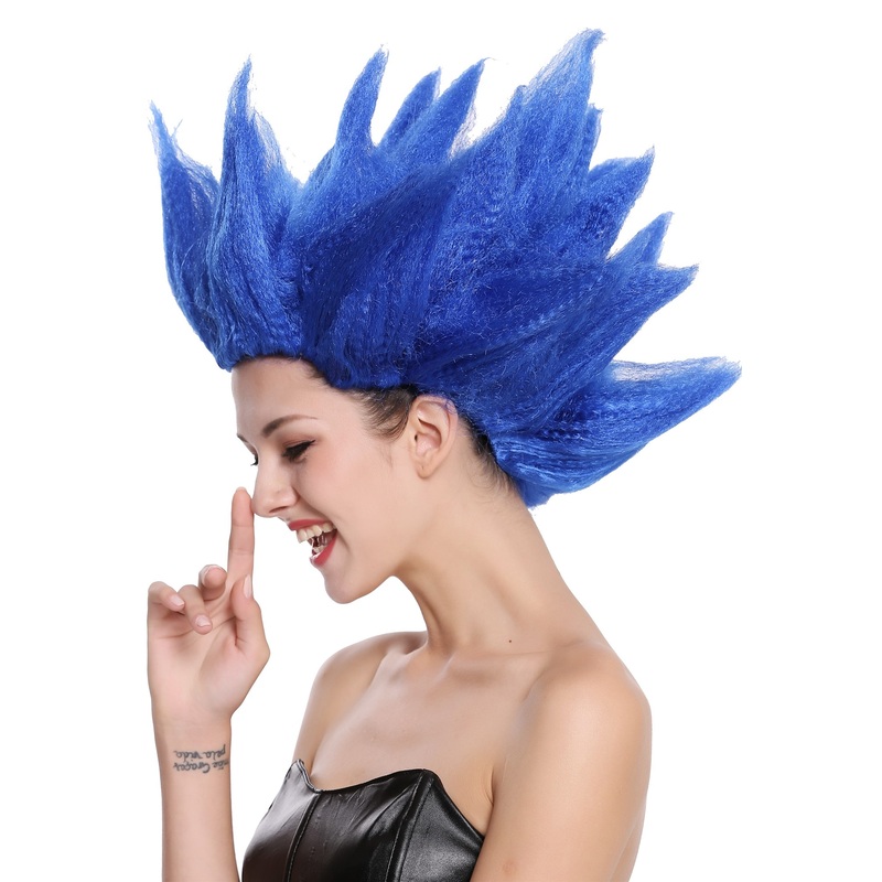 Lady Gents Man Party Wig Demon Flower Fairy Pixie blue teased high 91062