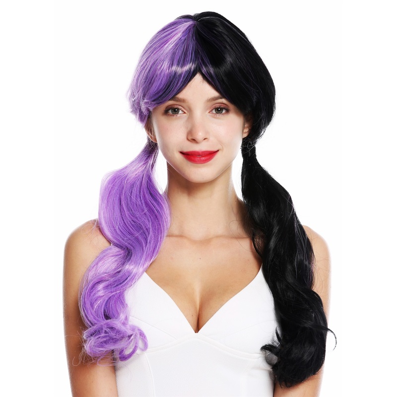 Women’s wig lady cosplay long braids fringe half purple half black GFW3011