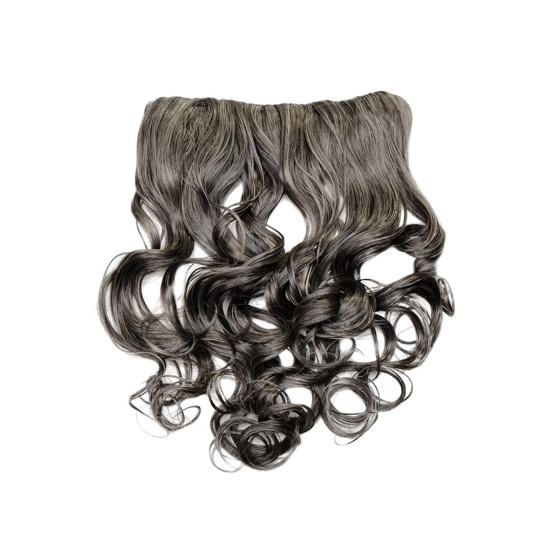 Hairpiece Halfwig 5 clip Clip-In Extension long curled curls dark grey WH5008-180C-44