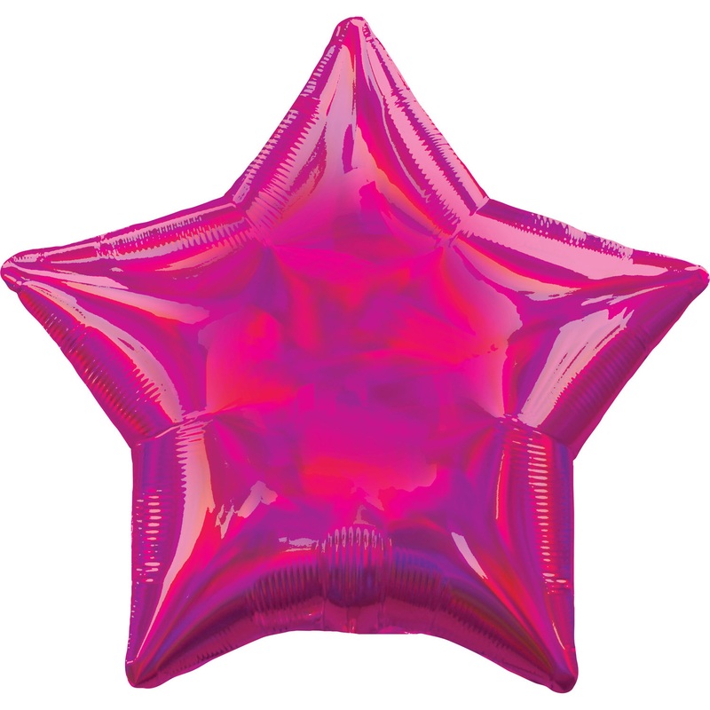 Holographic star balloon magenta 45cm