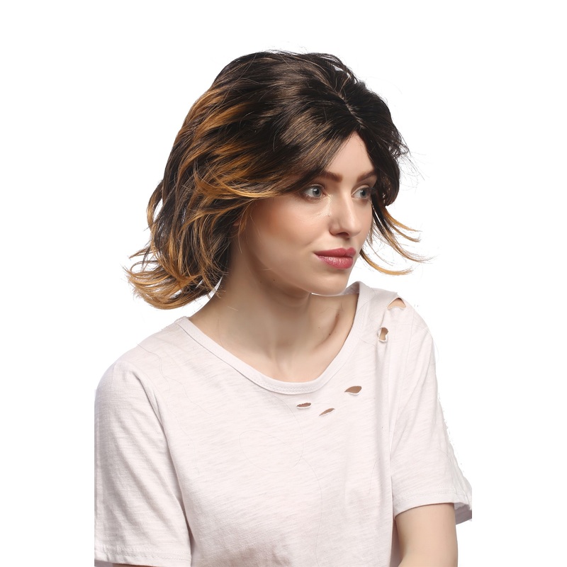 Lady Party Wig Halloween short brown blond highlights strands wild & sexy 6046