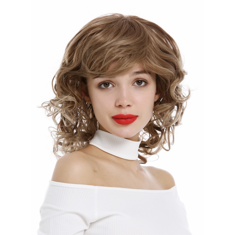 Lady wig women shoulder-length curled curls parting middle brown mix ETW-7155AHT