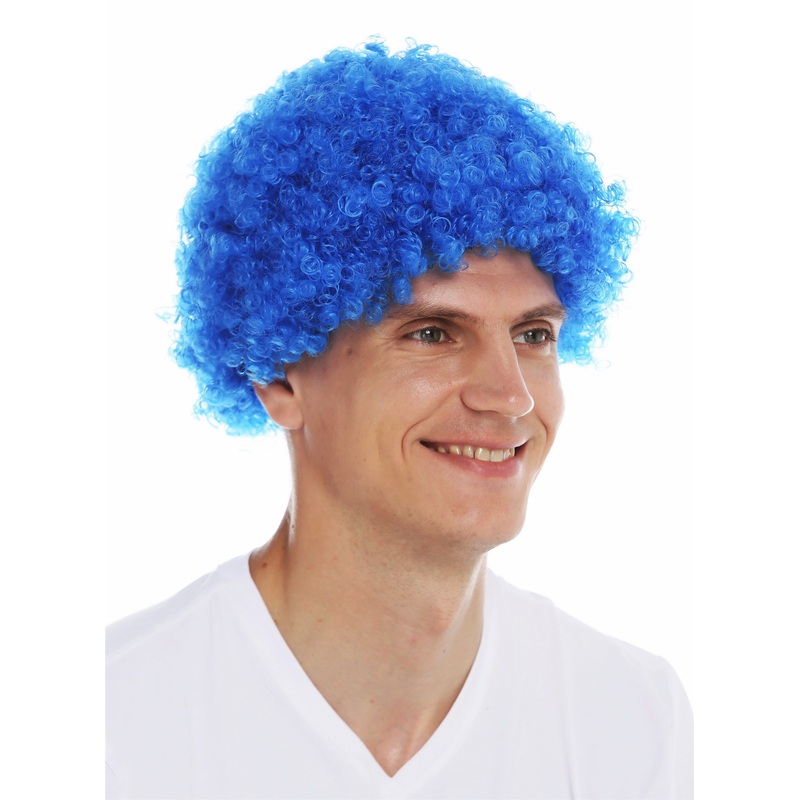 Wig carnival men women clown short afro frizzy curly frizzy head blue MMAM-9M