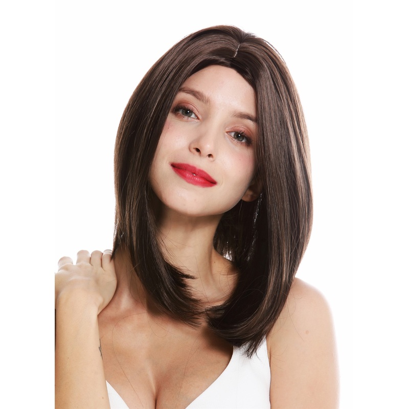 Women’s  ig shoulder length short long bob middle parting sleek brown GFW2336