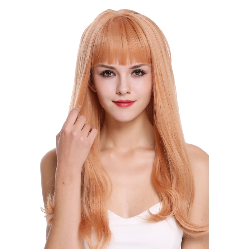 Women’s wig lady long sleek wavy hair tips reddish blonde orange red DL047
