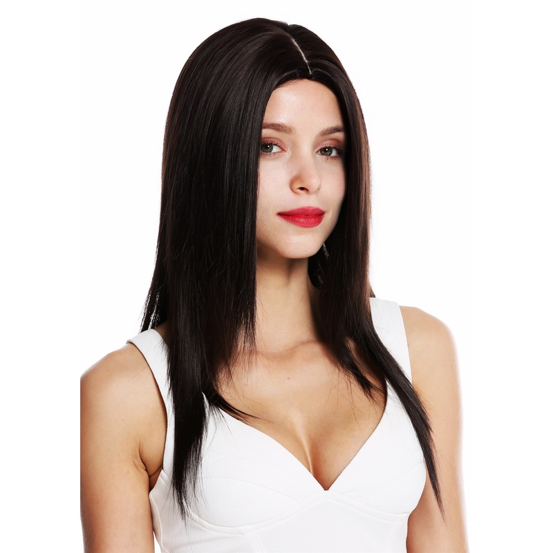 Women’s wig lady wig long sleek layered middle parting dark brown VK-34