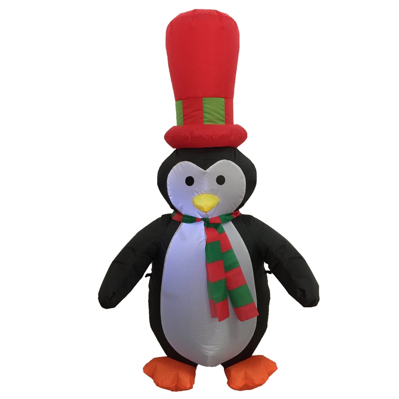4FT High Hat Inflatable Sittingpenguin, Christmas Party Blow up Yard Home Lawn Decoration