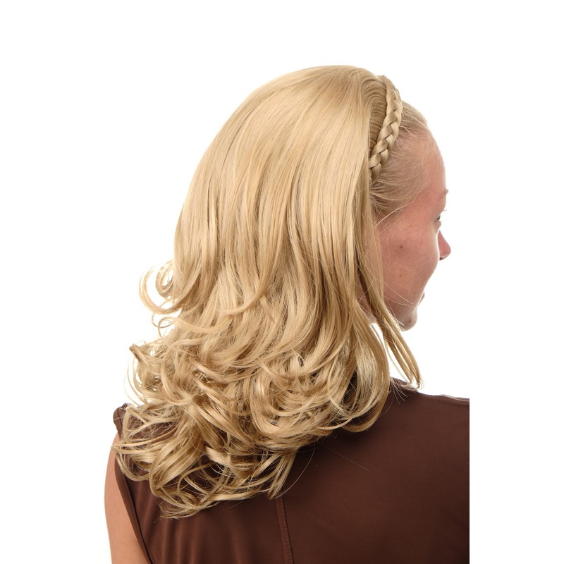 Halfwig Hairpiece braided hair circlet shoulder length straigh wavy tips medium blond TYW60876H