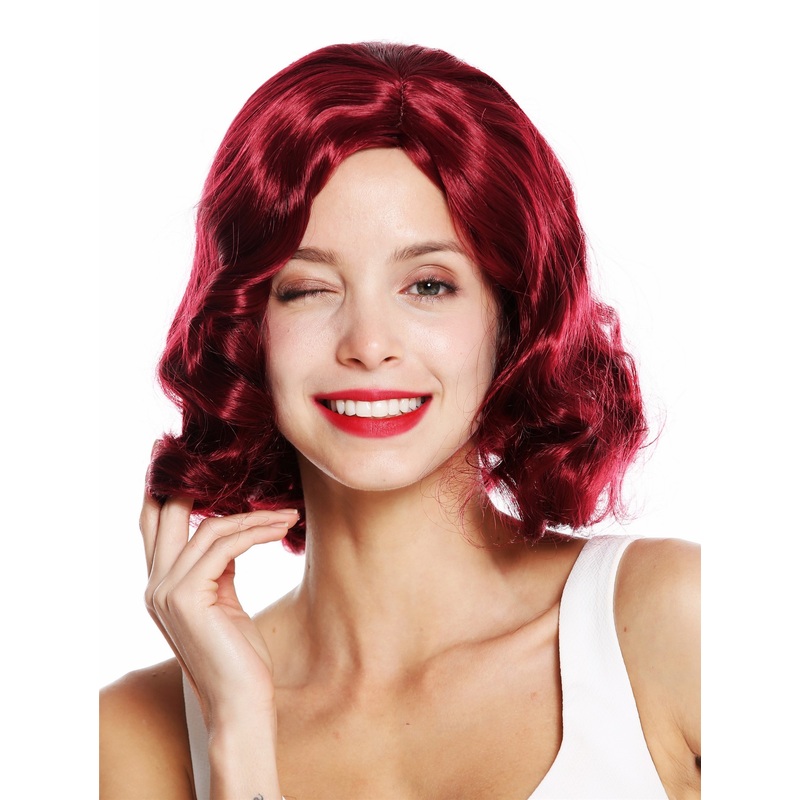 Lady wig 20’s swing Charleston middle parting wavy garnet burgundy red GFW1726