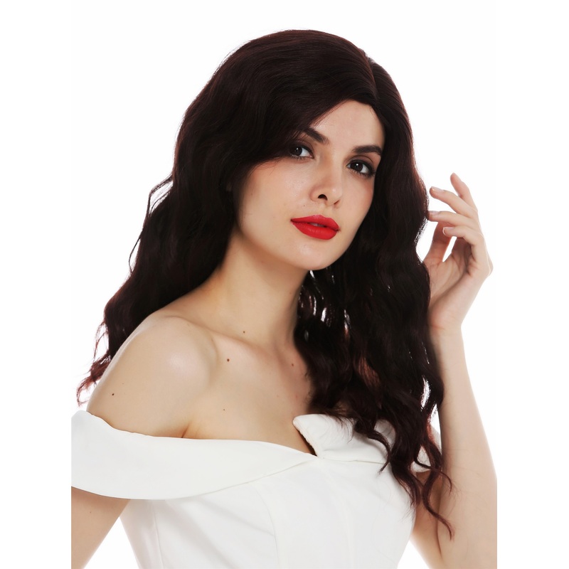 Lady wig long parting wavy classy 1930’s Hollywood diva mahogany brown mix VK-58