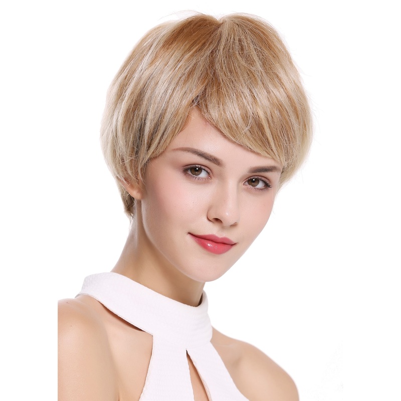 Lady wig monofilament short sleek boyish blonde platinum highlights DW-1681-MT