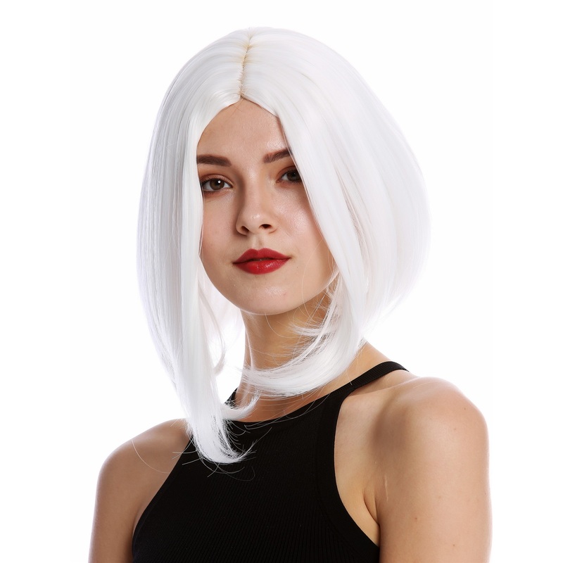 Lady wig short shoulder length Longbob straight middle parting white YZF-4370