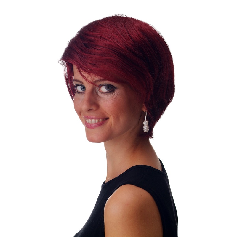 Lady women wig Bob short voluminous straight parting burgundy red F2743