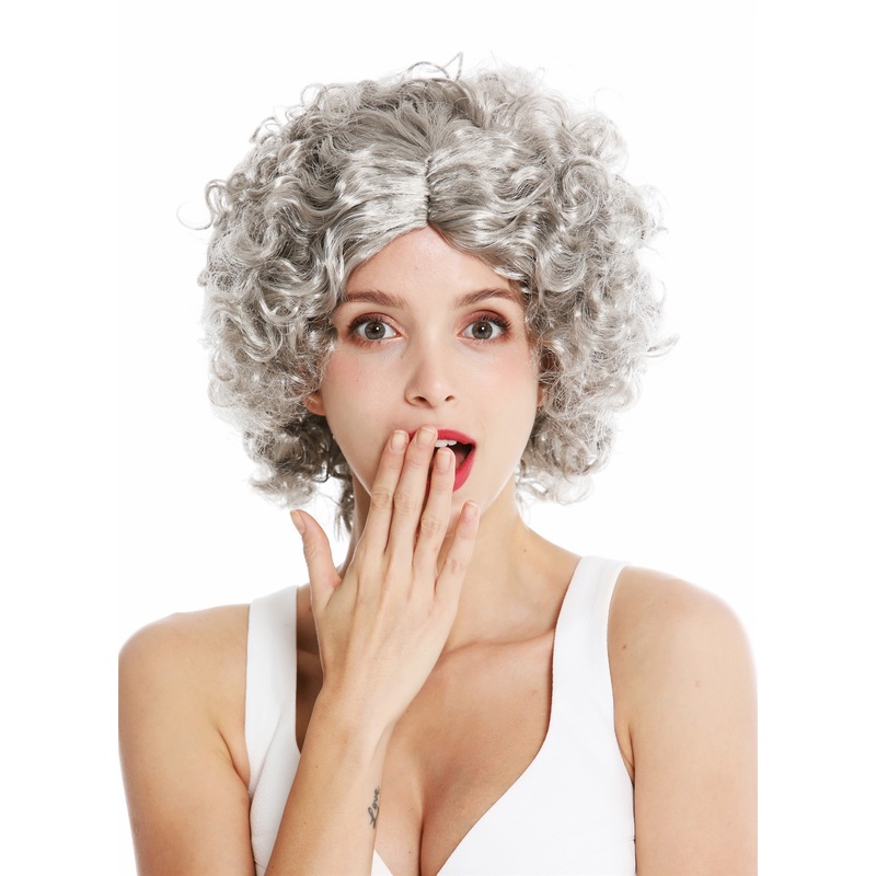Women’s party wig funky 60’s 70’s funk afro curls middle parting grey DH1101