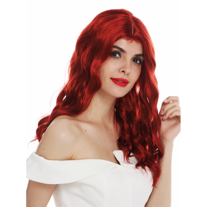 Women’s wig ladies’ wig long wavy water wave middle parting fiery red VK-9