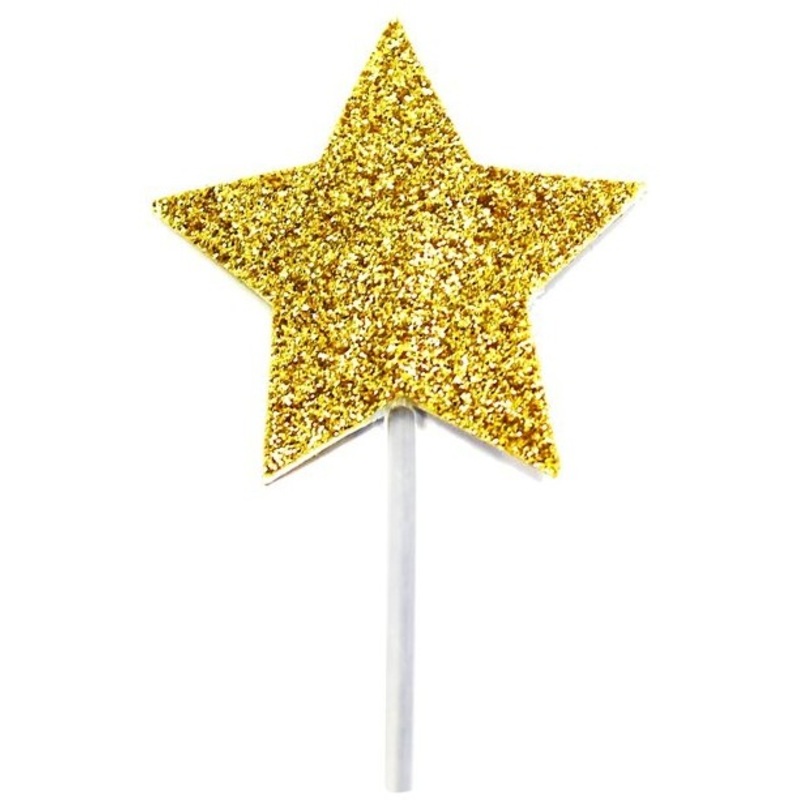 12 Golden Star Cake Toppers 6.5cm