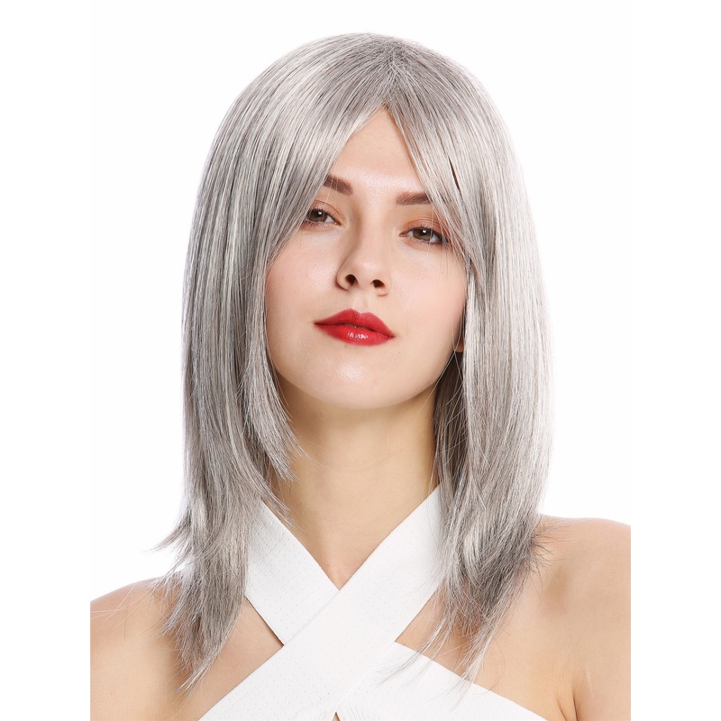Lady Wig shoulder-length fringe parting straight slivery gray grey GFW2472