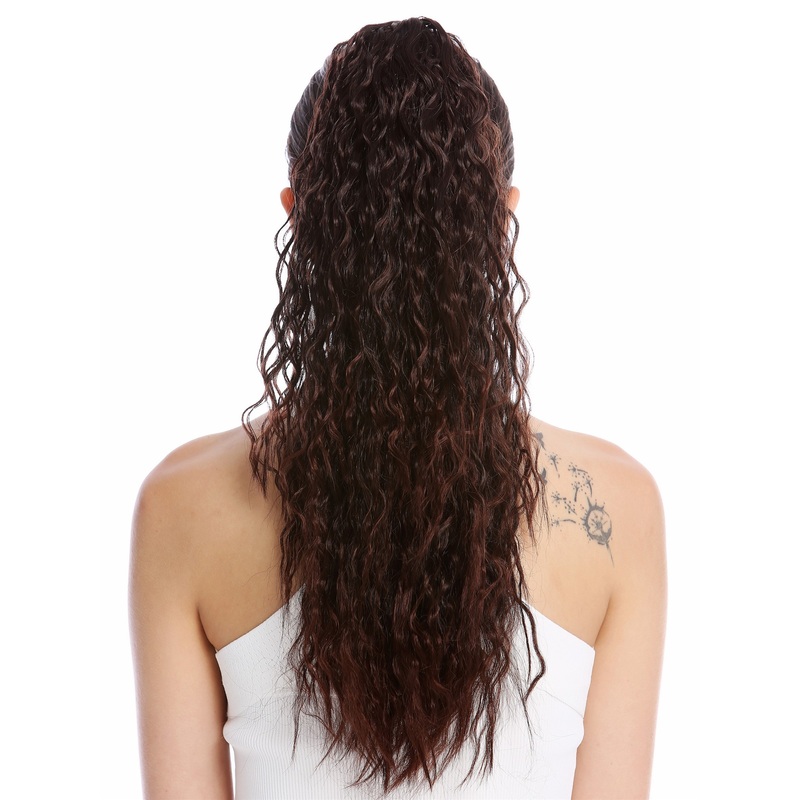 Ponytail very long voluminous curled kinked kinks mahogany brown mix N461