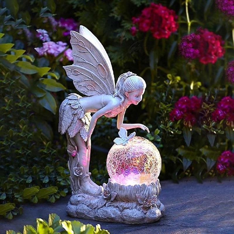 Waterproof Solar LED Lamp with Fairy Girl Resin Angel Figure Sculpture Wyz21244