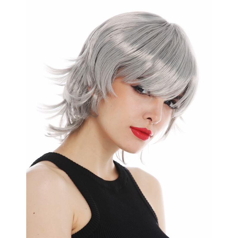 Wig women lady carnival cosplay short wild highlights grey gray unisex 60297