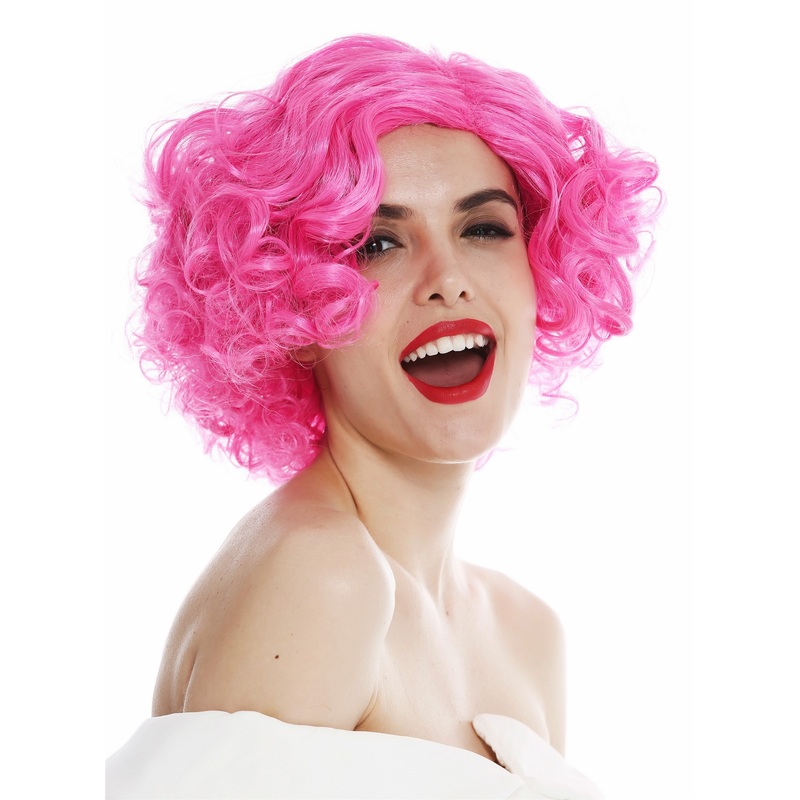 Women’s wig Halloween short middle parting curls curly pink rose 20’s 30’s 1352