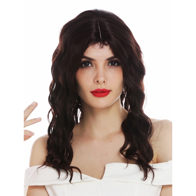 Women’s wig ladies’ wig long wavy water wave middle parting mahogany brown VK-9
