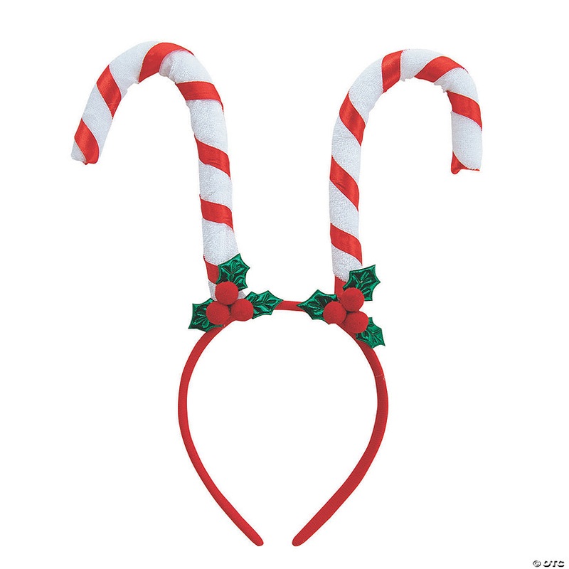 5 1/2 x 5 Classic Candy Cane & Holly Plastic Headbands – 12 Pc.