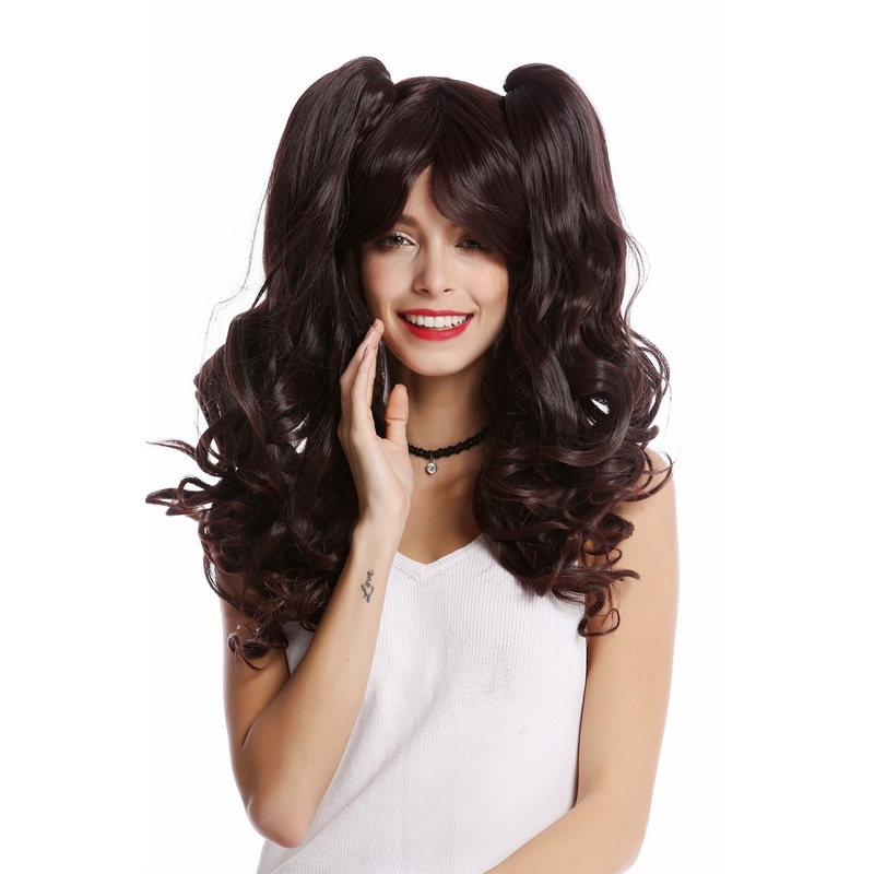 Lady Cosplay Wig 2 removable pigtails ponytails long Gothic Lolita mahogany brown YZF-4379-2T33