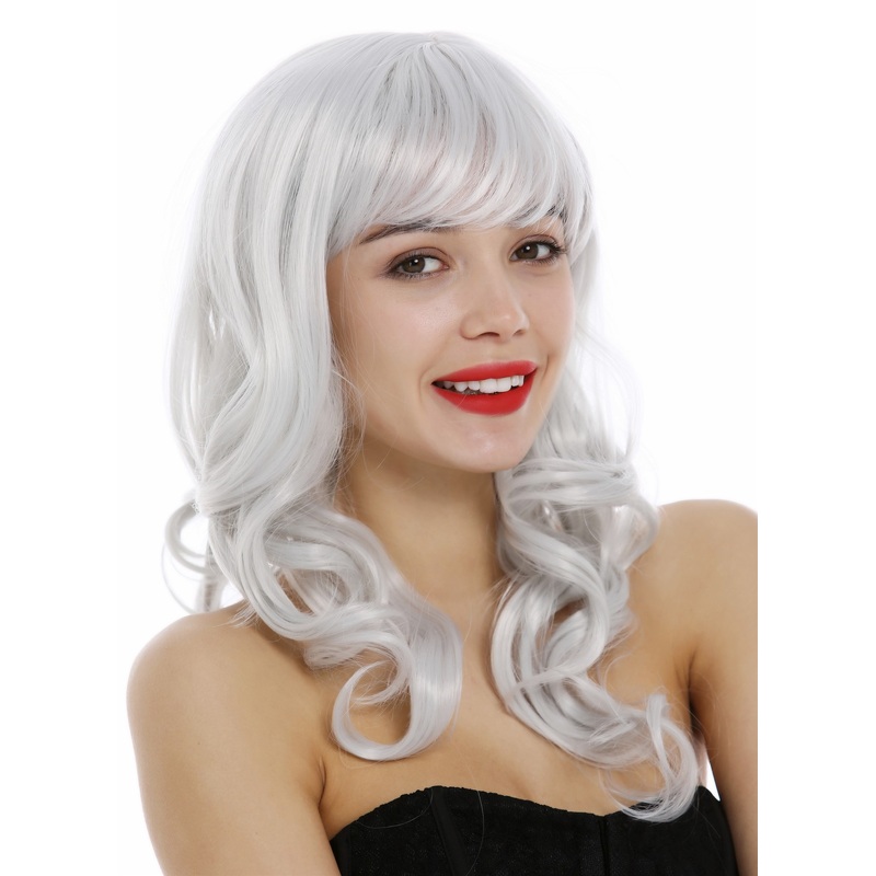 Lady Wig long wavy curled curls fringe bangs gray-ish white white-ish gray 3001