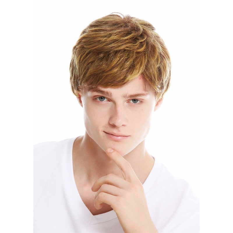 Men’s wig voluminous full wavy brown copper blonde highlights  TYL-457