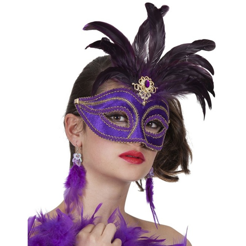 Purple glamor feather earrings