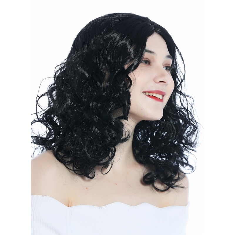 Women’s Wig Halloween Carnival long curls curled middle-parting black 210151