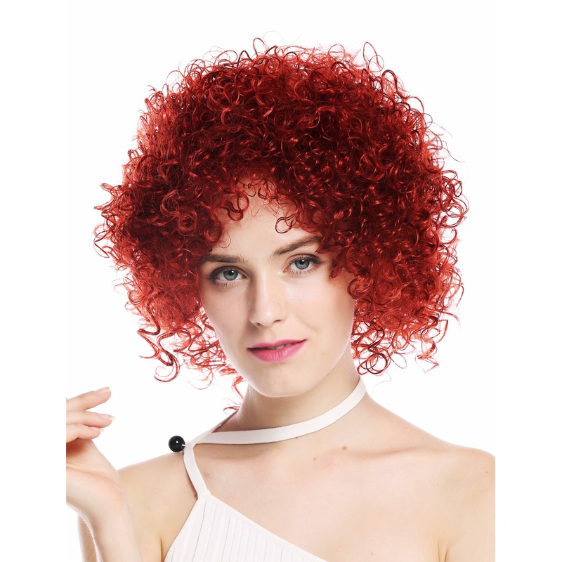 Women’s wig lady short voluminous frizzy curly curls fiery red VK-11