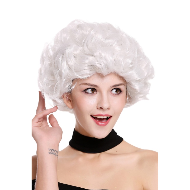 Lady Party Wig white curls curly volume Granny old older High Society Dame 91097