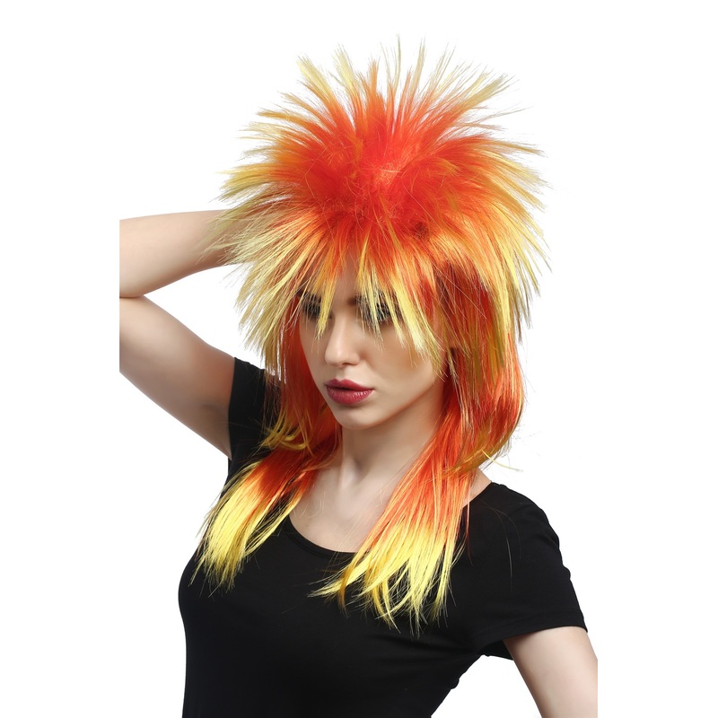 Wig Ladies Men Halloween 80s Glam Punk Wave mullet spiky hair yellow red DH1069